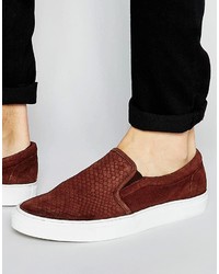 dunkelrote Slip-On Sneakers aus Wildleder mit Schlangenmuster