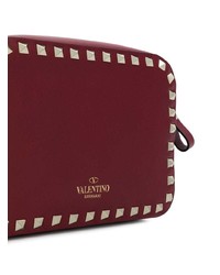 dunkelrote verzierte Leder Umhängetasche von Valentino