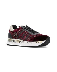 dunkelrote Wildleder niedrige Sneakers von Premiata