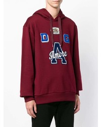 dunkelroter bedruckter Pullover mit einem Kapuze von Dolce & Gabbana