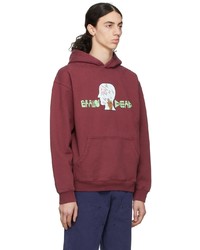 dunkelroter bedruckter Pullover mit einem Kapuze von Brain Dead