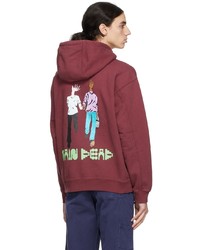 dunkelroter bedruckter Pullover mit einem Kapuze von Brain Dead