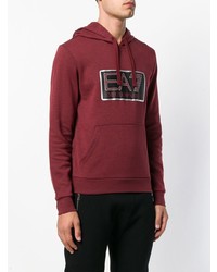 dunkelroter bedruckter Pullover mit einem Kapuze von Ea7 Emporio Armani