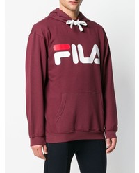 dunkelroter bedruckter Pullover mit einem Kapuze von Fila