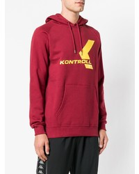 dunkelroter bedruckter Pullover mit einem Kapuze von Kappa Kontroll