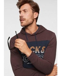 dunkelroter bedruckter Pullover mit einem Kapuze von Jack & Jones