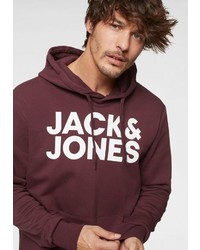 dunkelroter bedruckter Pullover mit einem Kapuze von Jack & Jones