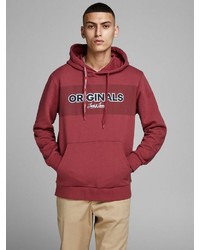 dunkelroter bedruckter Pullover mit einem Kapuze von Jack & Jones