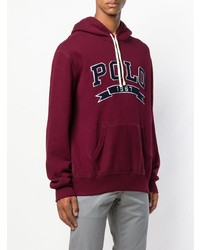 dunkelroter bedruckter Pullover mit einem Kapuze von Polo Ralph Lauren