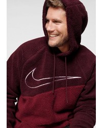 dunkelroter bedruckter Pullover mit einem Kapuze von Nike Sportswear