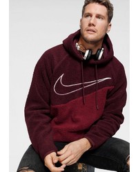 dunkelroter bedruckter Pullover mit einem Kapuze von Nike Sportswear