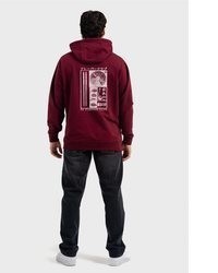 dunkelroter bedruckter Pullover mit einem Kapuze von Oldskull