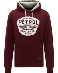 dunkelroter bedruckter Pullover mit einem Kapuze von Petrol Industries