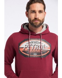 dunkelroter bedruckter Pullover mit einem Kapuze von Petrol Industries