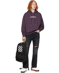 dunkelroter bedruckter Pullover mit einem Kapuze von Off-White