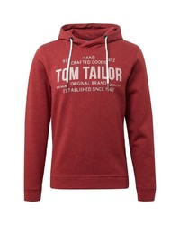 dunkelroter bedruckter Pullover mit einem Kapuze von Tom Tailor