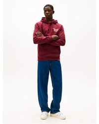 dunkelroter bedruckter Pullover mit einem Kapuze von Tommy Jeans