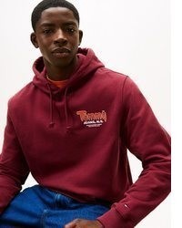 dunkelroter bedruckter Pullover mit einem Kapuze von Tommy Jeans