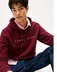 dunkelroter bedruckter Pullover mit einem Kapuze von Tommy Jeans