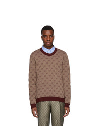 dunkelroter bedruckter Pullover mit einem Rundhalsausschnitt von Gucci