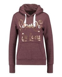 dunkelroter bedruckter Pullover mit einer Kapuze von Superdry
