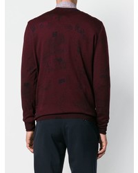 dunkelroter bestickter Pullover mit einem Rundhalsausschnitt von Etro