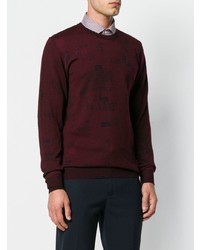 dunkelroter bestickter Pullover mit einem Rundhalsausschnitt von Etro