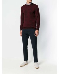 dunkelroter bestickter Pullover mit einem Rundhalsausschnitt von Etro