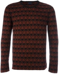 dunkelroter Pullover mit einem Rundhalsausschnitt mit Chevron-Muster