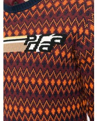 dunkelroter Pullover mit einem Rundhalsausschnitt mit Chevron-Muster von Prada