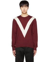 dunkelroter Pullover mit einem Rundhalsausschnitt mit Chevron-Muster von Valentino