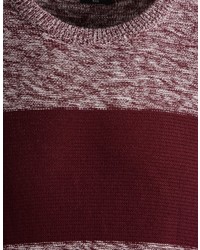 dunkelroter horizontal gestreifter Pullover mit einem Rundhalsausschnitt von Bexleys man