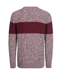 dunkelroter horizontal gestreifter Pullover mit einem Rundhalsausschnitt von Bexleys man