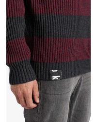 dunkelroter horizontal gestreifter Pullover mit einem Rundhalsausschnitt von khujo