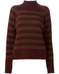 dunkelroter horizontal gestreifter Pullover mit einem Rundhalsausschnitt von Marni