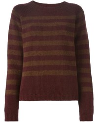 dunkelroter horizontal gestreifter Pullover mit einem Rundhalsausschnitt von Marni