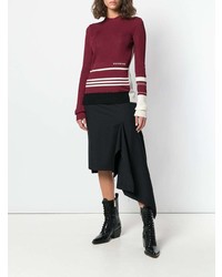dunkelroter horizontal gestreifter Pullover mit einem Rundhalsausschnitt von Calvin Klein 205W39nyc