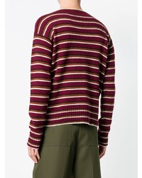 dunkelroter horizontal gestreifter Pullover mit einem Rundhalsausschnitt von Prada