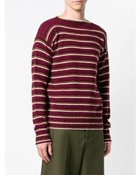 dunkelroter horizontal gestreifter Pullover mit einem Rundhalsausschnitt von Prada