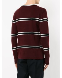 dunkelroter horizontal gestreifter Pullover mit einem Rundhalsausschnitt von Loveless