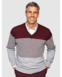 dunkelroter horizontal gestreifter Pullover mit einem V-Ausschnitt von ROGER KENT