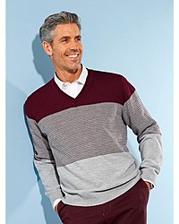 dunkelroter horizontal gestreifter Pullover mit einem V-Ausschnitt von ROGER KENT