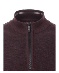 dunkelroter Pullover mit einem Reißverschluss am Kragen von Casamoda