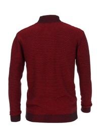 dunkelroter Pullover mit einem Reißverschluss am Kragen von Casamoda