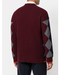 dunkelroter Pullover mit einem Rundhalsausschnitt mit Argyle-Muster von Pringle Of Scotland