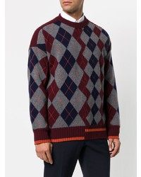 dunkelroter Pullover mit einem Rundhalsausschnitt mit Argyle-Muster von Pringle Of Scotland