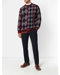 dunkelroter Pullover mit einem Rundhalsausschnitt mit Argyle-Muster von Pringle Of Scotland