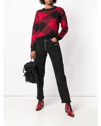 dunkelroter Pullover mit einem Rundhalsausschnitt mit Argyle-Muster von Woolrich