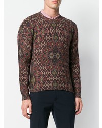 dunkelroter Pullover mit einem Rundhalsausschnitt mit Norwegermuster von Etro