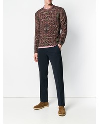 dunkelroter Pullover mit einem Rundhalsausschnitt mit Norwegermuster von Etro